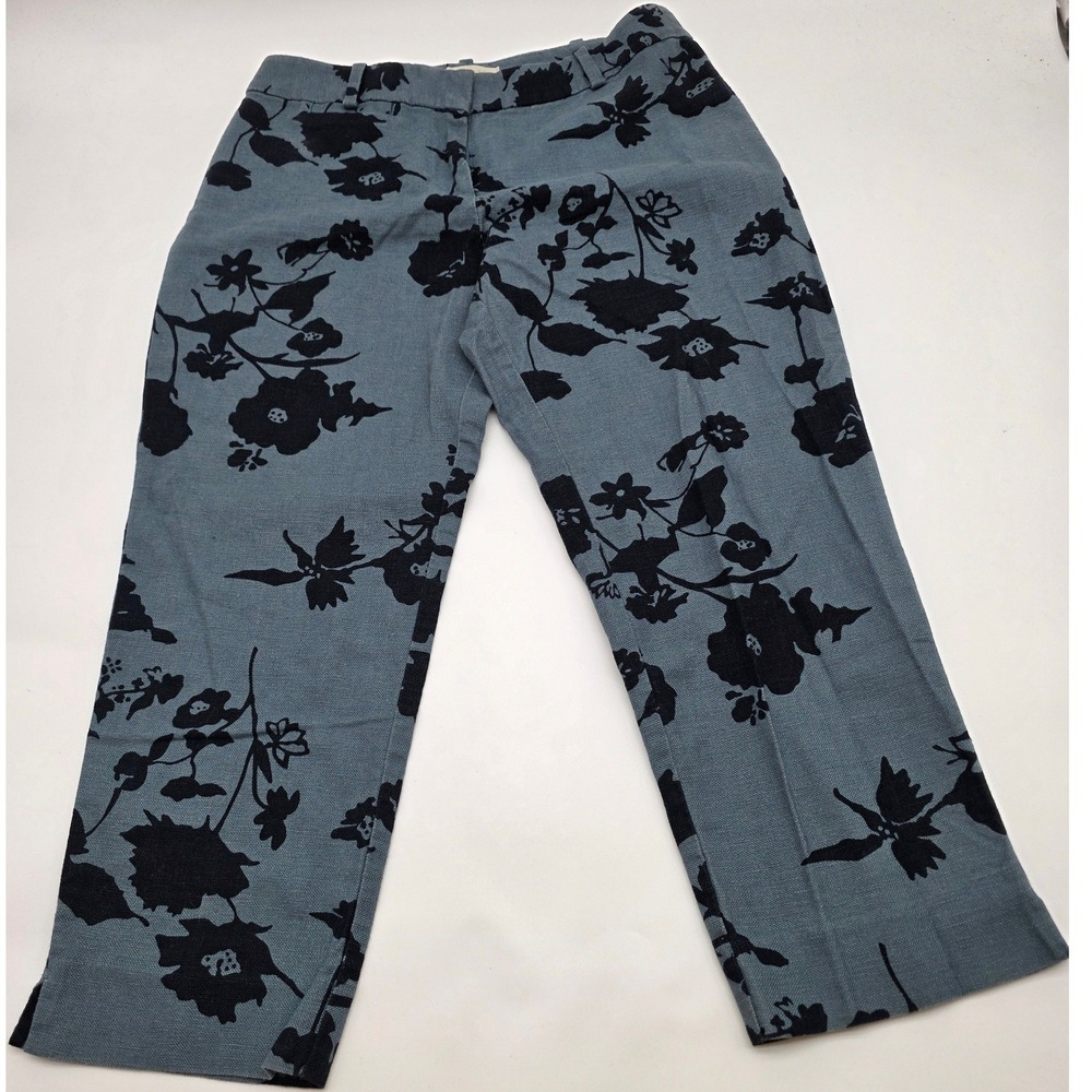 Talbot Floral Linen Blend Pant Women 10P Blue Black Cropped Straight Leg Classic
